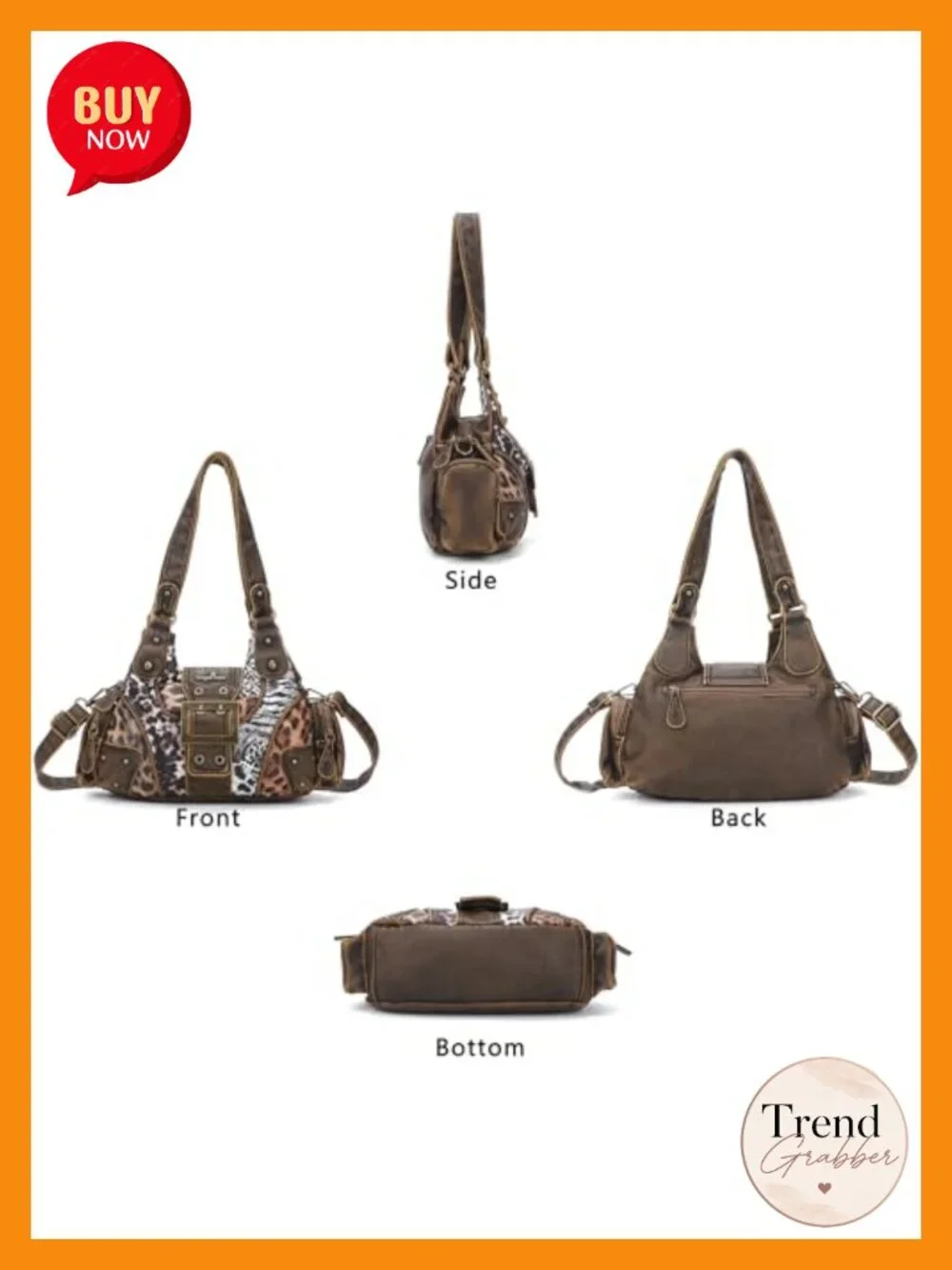 Vegan Leather Hobo Crossbody Shoulder Bag Multi-Pocket